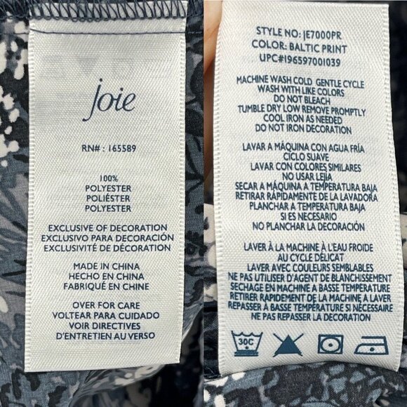 Joie Baltic Print Silky Sleeveless Keyhole Back Floral Top Smocked - Picture 8 of 8